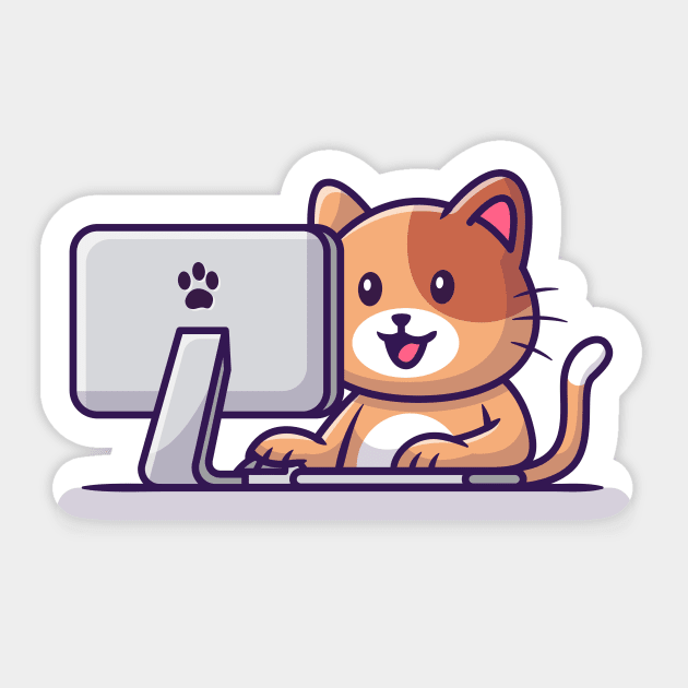 Cute Cat Operating Computer Sticker by Catalyst Labs